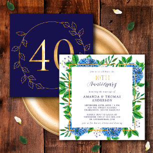 Convites Hortênsia Dourada e Azul 40º Aniversário de Casame