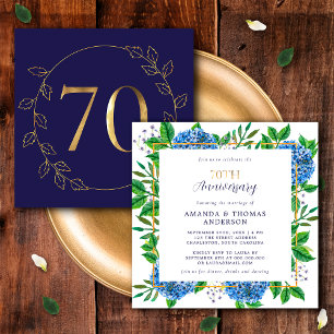 Convites Hortênsia Dourada e Azul 70º Aniversário de Casame