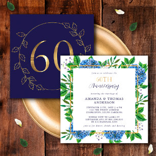 Convites Hortênsia Dourada e Azul Aniversário de 60 Anos de