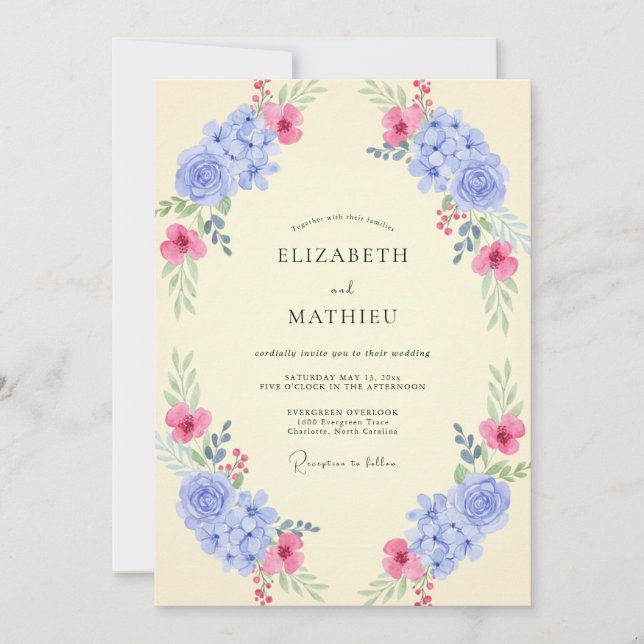 Convites Hortênsia Eucalipto Casamento Roxo Fúcsia (Frente)