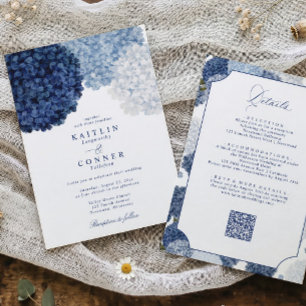 Convites Hortênsia Floral Azul Casamento Elegante Tudo em