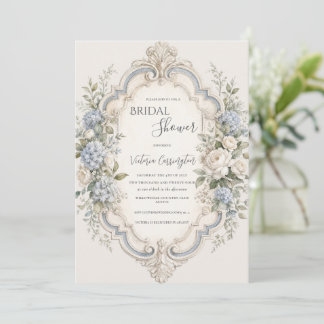 Convites Hortênsia Floral Azul Elegante Vintage