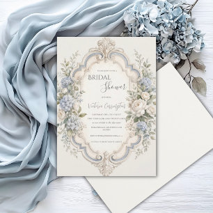 Convites Hortênsia Floral Azul Elegante Vintage