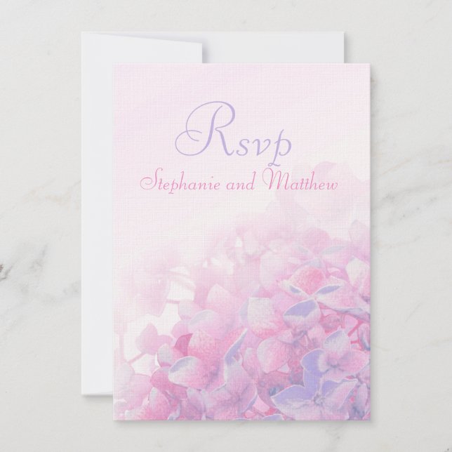 Convites Hortênsia floral casamento formal RSVP rosa roxo (Frente)