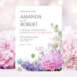 Convites Hortênsia Rosa Flores Aquarela Casamento Elegante