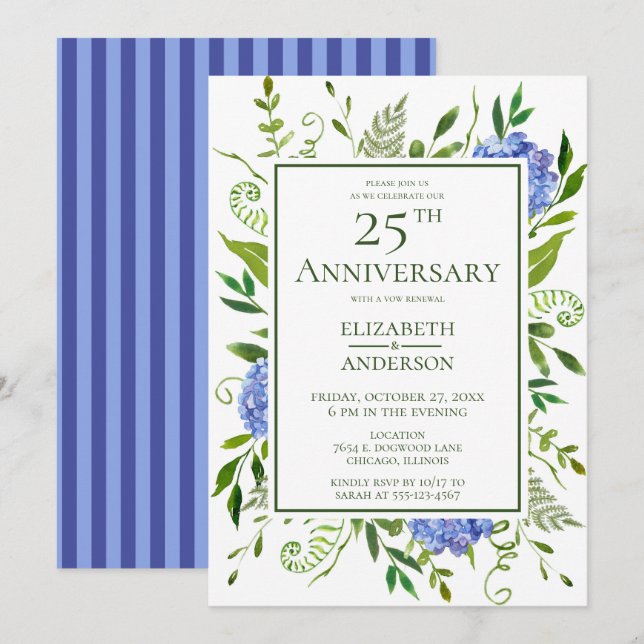 Convites Hortênsias Azuis 25º Aniversário (Frente/Verso)