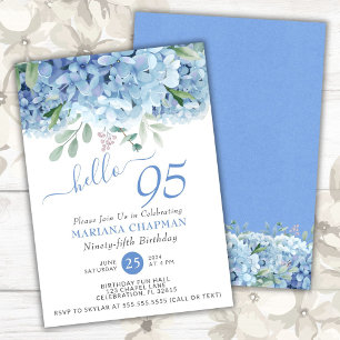 Convites Hortênsias Azuis Aquarela Floral 95º Aniversário