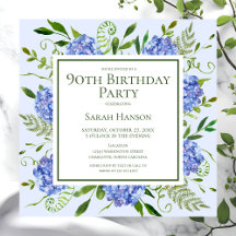 Hortênsias Azuis de Aniversário de 90 Anos Aquarel