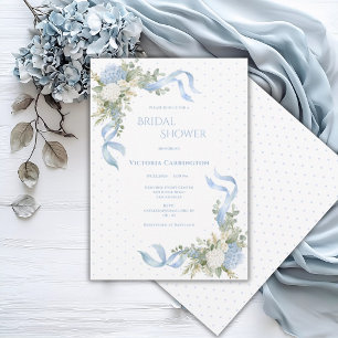 Convites Hortênsias Azuis Elegante Chuveiro Nupcial Floral
