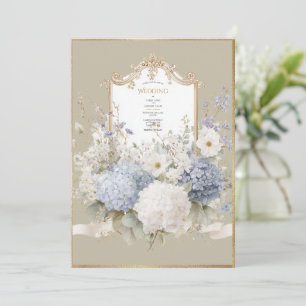 Convites Hortênsias Azuis Elegantes Casamento Vintage