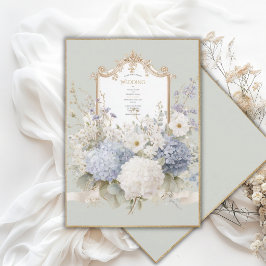 Convites Hortênsias Azuis Elegantes Casamento Vintage Sage