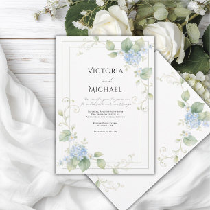 Convites Hortênsias Azuis Floral Casamento Elegante