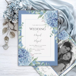 Convites Hortênsias Azuis Foto Floral Casamento Elegante