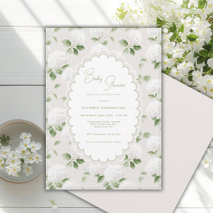 Convites Hortênsias Brancas e Chá de Bebê Elegante