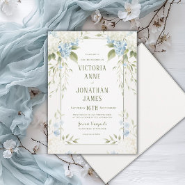 Convites Hortênsias Brancas Elegantes Casamento Floral Azul