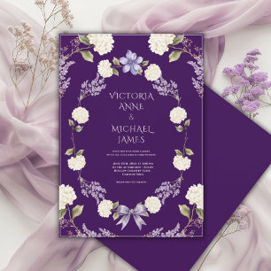 Convites Hortênsias Brancas Floral Roxo Elegante
