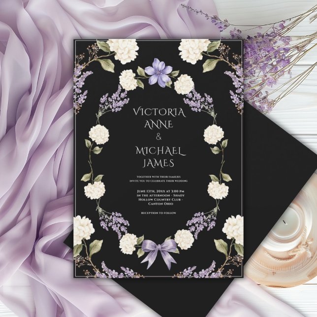 Convites Hortênsias Brancas Floral Roxo Elegante (Criador carregado)