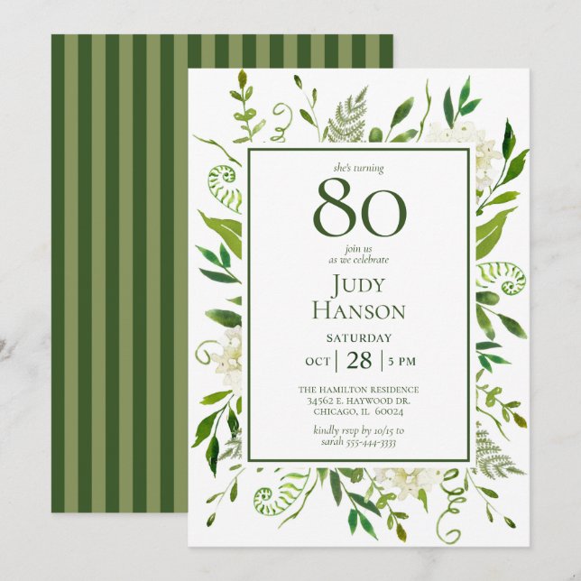 Convites Hortênsias Brancas para 80º Aniversário (Frente/Verso)