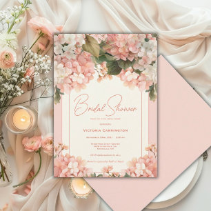 Convites Hortênsias de Pêssego Aquarela Floral Casamento Mo