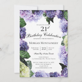 Convites Hortênsias Marfim e Roxo | Aniversário de 21 anos