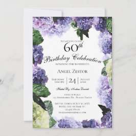 Convites Hortênsias Marfim e Roxo | Aniversário de 60 anos