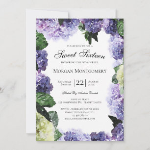 Convites Hortênsias Marfim e Roxo Branco Sweet Sixteen