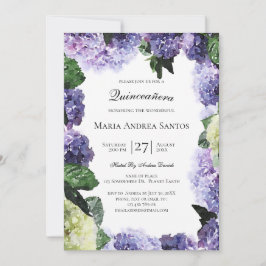 Convites Hortênsias Marfim e Roxo | Quinceañera Branca