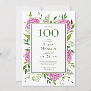 Convites Hortênsias Rosa de 100º Aniversário