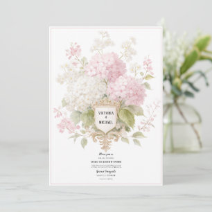 Convites Hortênsias Rosa e Branco Elegantes para Casamento
