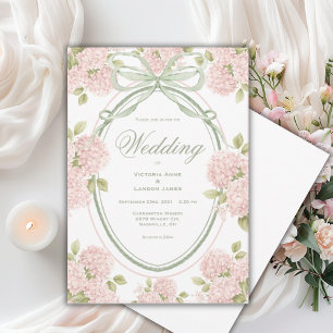 Convites Hortênsias Rosa Elegantes Fita Casamento Vintage