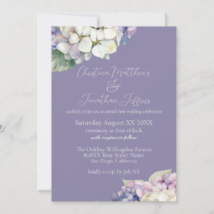 Convites Hortênsias Roxas e Brancas em Casamento Lavanda