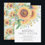Convites Horto de Girassol Fresco Floral Doce Sessenta<br><div class="desc">Convidado moderno e moderno de 16 anos com lindas flores solares de aquarela. Na moda e doce convite de festas 16.</div>
