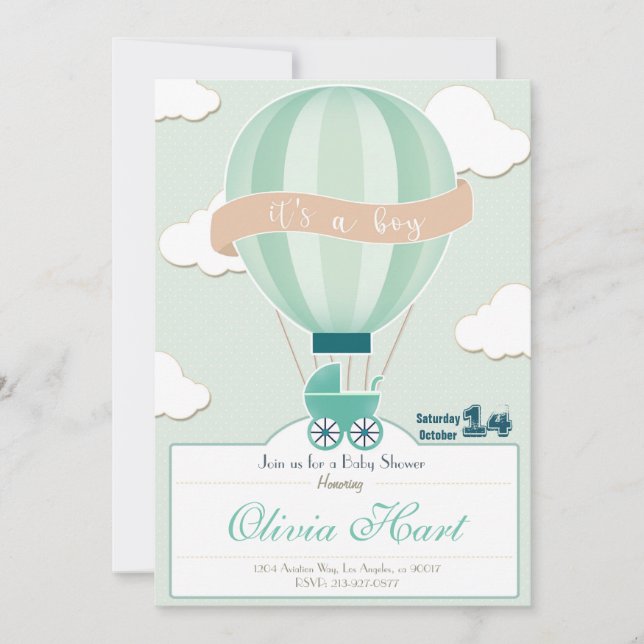 Convites Hot Air Ballon Baby Shower Invitation (It´s a boy) (Frente)