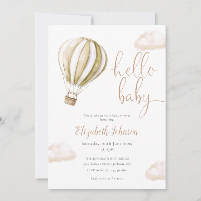Convites Hot Air Balloon All In One Neutral Baby Shower (Frente)