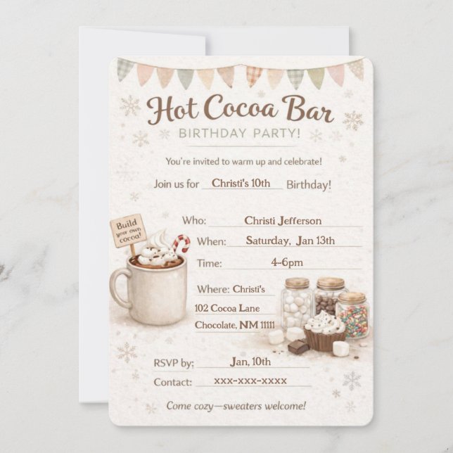 Convites Hot Cocoa Bar Birthday Invitation (Frente)