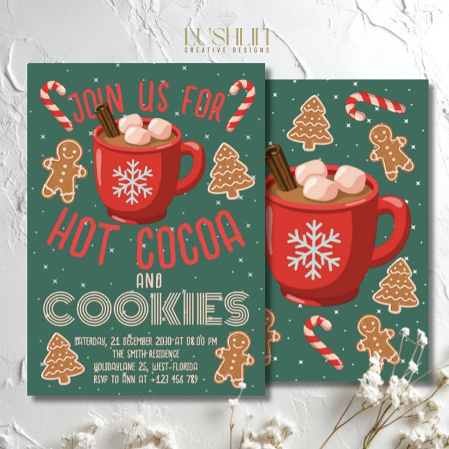 Convites Hot Cocoa & Cookies Holiday Invitation | Christmas (Criador carregado)