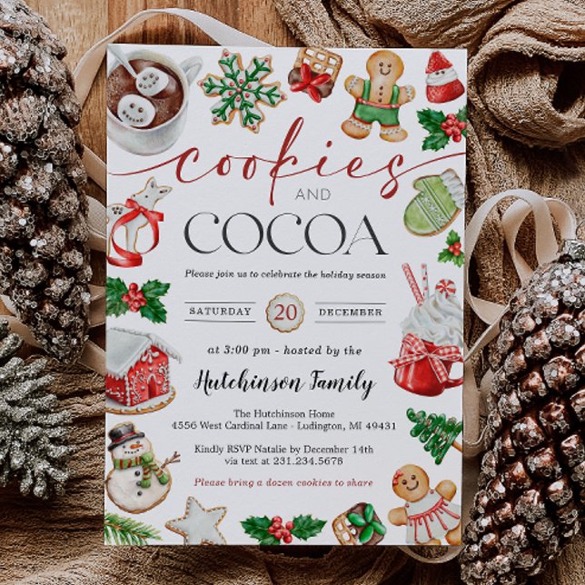 Convites Hot Cocoa Party Invitation - Cookies and Cocoa (Hot Cocoa Party Invitation - Cookies and Cocoa)