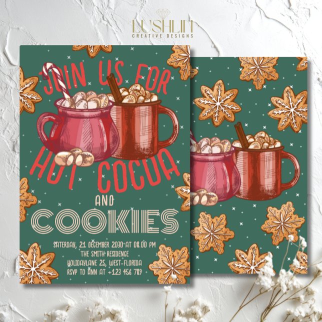 Convites Hot Cocoa Red Mug & Cookies Holiday | Christmas (Criador carregado)