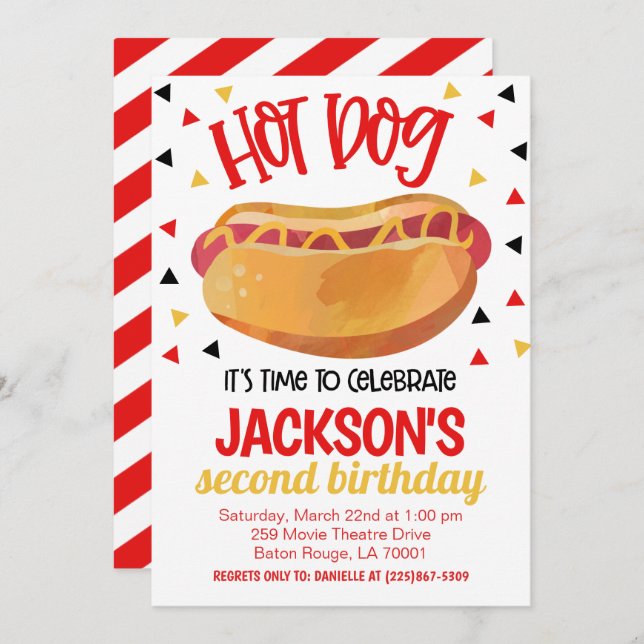 Convites Hot Dog Birthday Party Invite (Frente/Verso)
