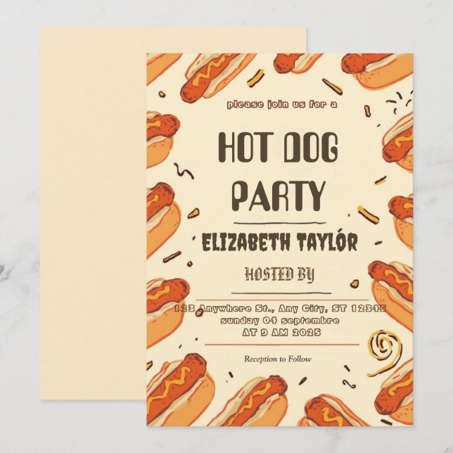 Convites Hot Dog Party Invitation – Fun Food Celebration (Frente/Verso)