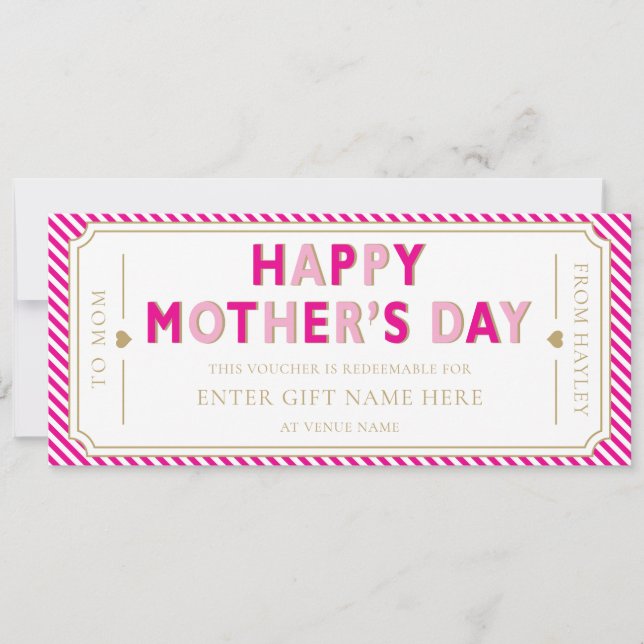 Convites Hot Pink Happy Mother's Day Gift Voucher Card (Frente)