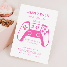 Convites Hot Pink Level Up Gamer Girls Birthday Party
