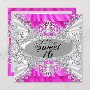 Convites Hot Pink Sparkle Diamond Sweet 16 Invite