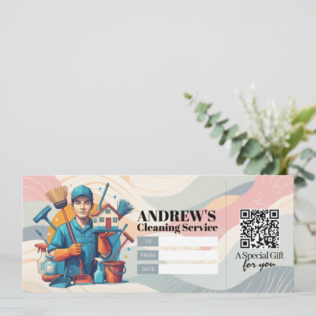 Convites House Cleaning Services Gift Certificate Voucher (Em pé/Frente)