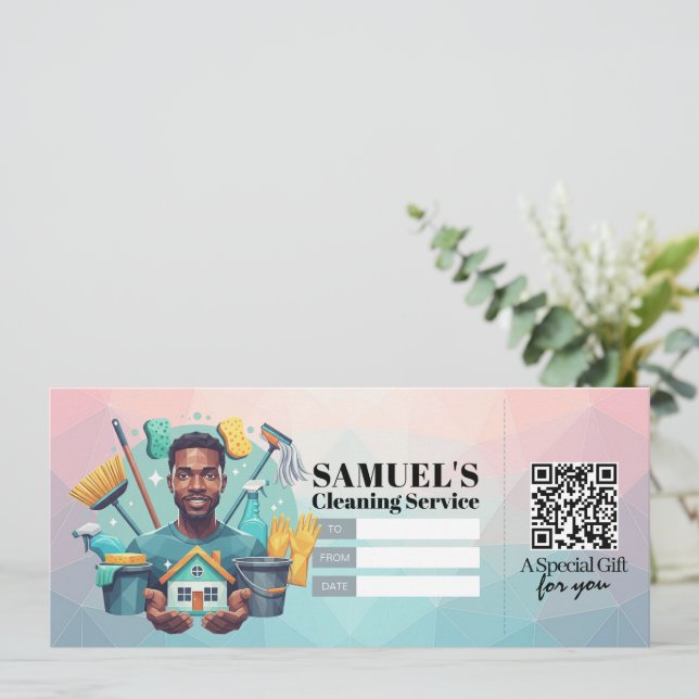 Convites House Cleaning Services Gift Certificate Voucher (Em pé/Frente)