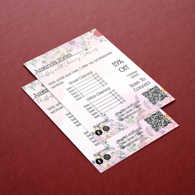 Convites House Keeping Maid Price Floral Qr Code (House Keeping Maid Price Floral Qr Code Invitation)