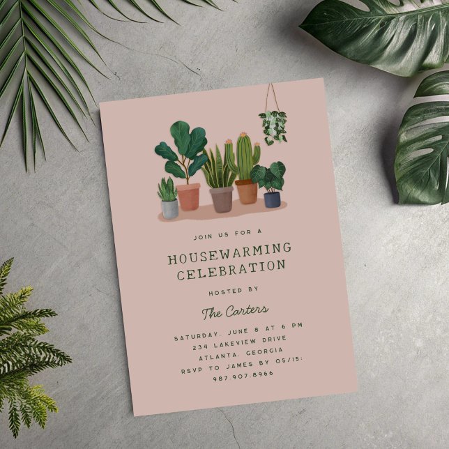 Convites Houseplants Illustrations Housewarming Party (watercolour houseplants housewarming party invitation)