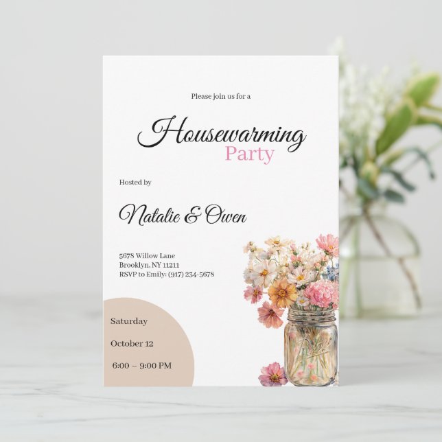 Convites Housewarming Invitation • Floral New Home Party (Em pé/Frente)