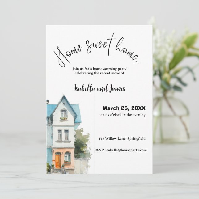 Convites Housewarming Invitation • Home Sweet Home (Em pé/Frente)