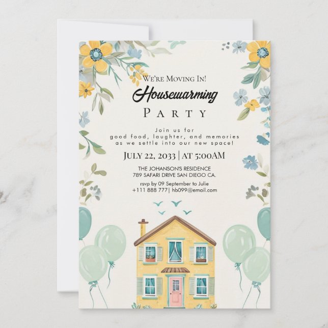 Convites Housewarming Party Invitation Floral New Home Cele (Frente)